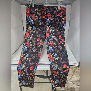H&M Floral Print Pants with Red and Blue Accents
